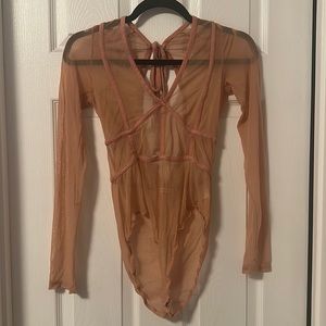 Hearts and hips pink/coral sheer body suit